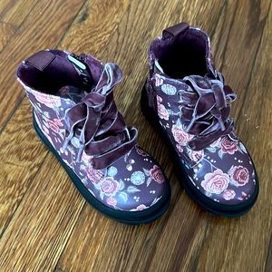 Toddler Girl Floral Boots, Burgundy/Purple Winter Boots- Size 6.5/7